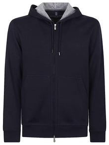  Brunello Cucinelli Cotton, cashmere and silk French terry double cloth hooded sweatshirt with zipper