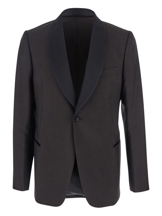 Emporio Armani Single-breasted jacket in fresh combed virgin wool with satin shawl lapels
