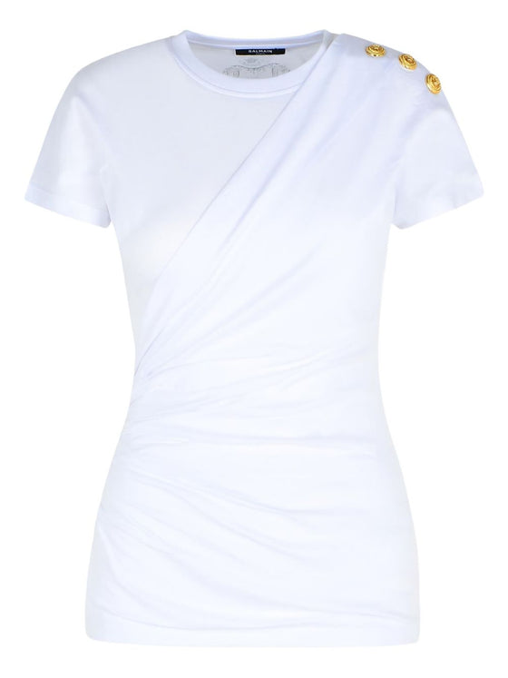 Balmain Shoulder-buttons draped T-shirt