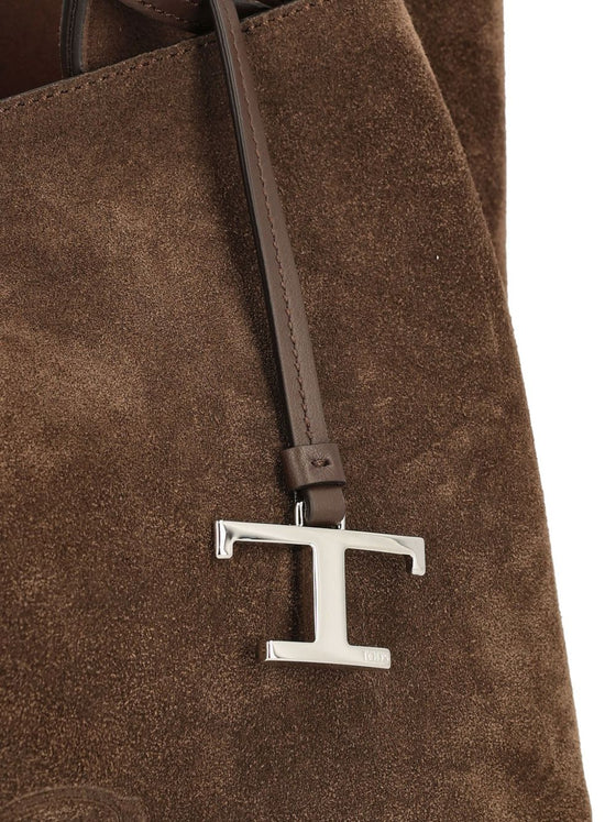 Tod's Medium Suede Tote Bag with Logo