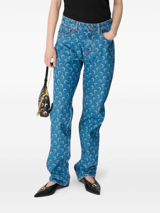 Marine Serre Moon Laser Blue Wash Denim Straight Jeans