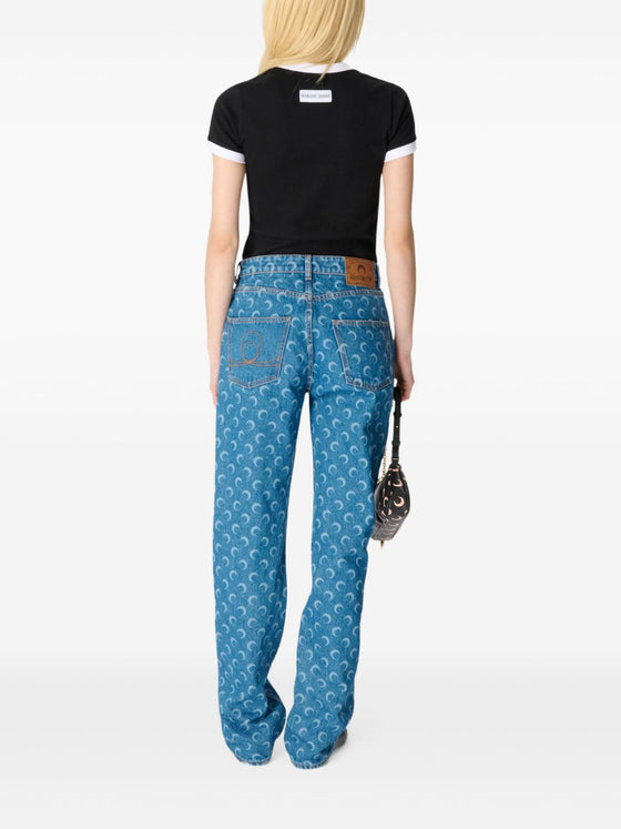 Marine Serre Moon Laser Blue Wash Denim Straight Jeans
