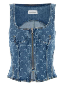  Marine Serre Moon Laser Denim Bustier Top