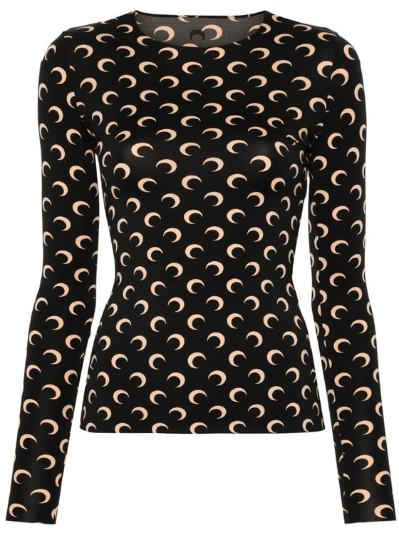 Marine Serre Recycled Moon Jersey SS Highneck Top