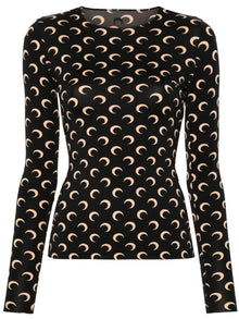  Marine Serre Recycled Moon Jersey SS Highneck Top