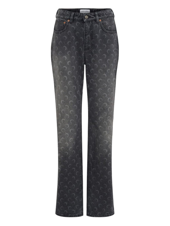 Marine Serre Moon Laser Grey Wash Denim Straight Jeans