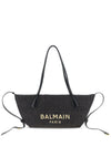 Balmain Track Small Tote Bag In Raffia And Calfskin