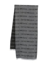 Emporio Armani Virgin Wool Blend Scarf With Jacquard Lettering Logo And Fringes