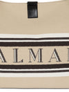 Balmain Medium Release Shopper Bag In Canvas And Calfskin