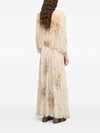 Semicouture V-neck gathered waist long sleeves Veronica long dress