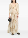 Semicouture V-neck gathered waist long sleeves Veronica long dress