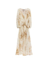 Semicouture V-neck gathered waist long sleeves Veronica long dress
