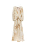 Semicouture V-neck gathered waist long sleeves Veronica long dress