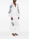 Ermanno Firenze V-neck tiered skirt short sleeves Embroidered maxi dress