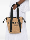Ermanno Firenze Raffia Tote Bag With Embroidered Logo