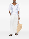 Ermanno Firenze V-neck short sleeves pointelle detailing Embroidered cotton t-shirt
