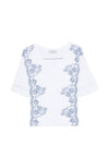 Ermanno Firenze V-neck short sleeves pointelle detailing Embroidered cotton t-shirt
