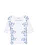 Ermanno Firenze V-neck short sleeves pointelle detailing Embroidered cotton t-shirt