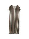Siyu V-neck side slit Zoe striped kaftan dress