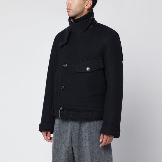 Dries Van Noten Short navy wool coat
