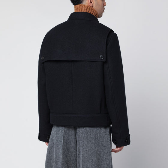 Dries Van Noten Short navy wool coat