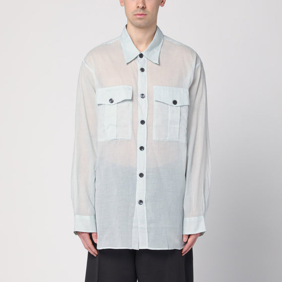 Dries Van Noten Light blue ice cotton shirt with pockets