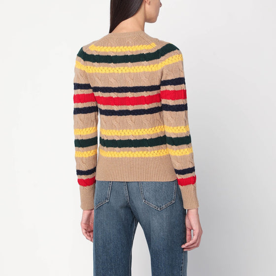 Polo Ralph Lauren Beige cable-knit striped cardigan