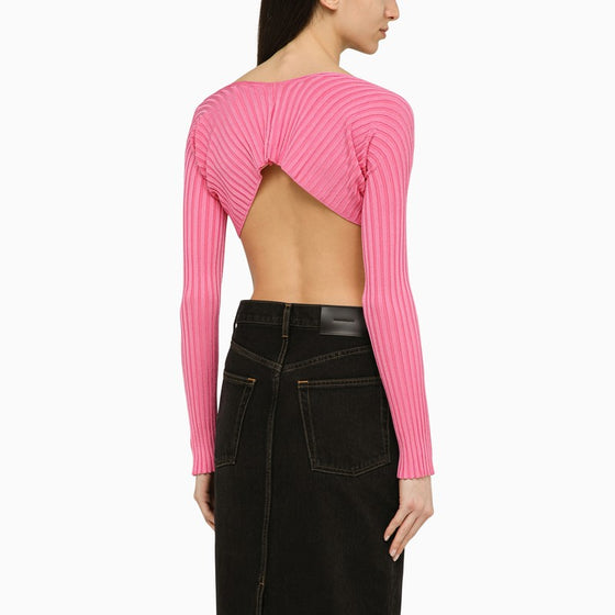 JACQUEMUS La Maille Pralu pink cropped cardigan