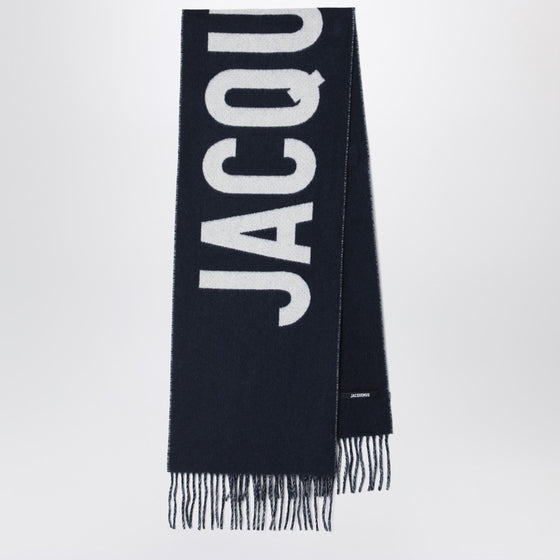JACQUEMUS Navy blue wool scarf with logo