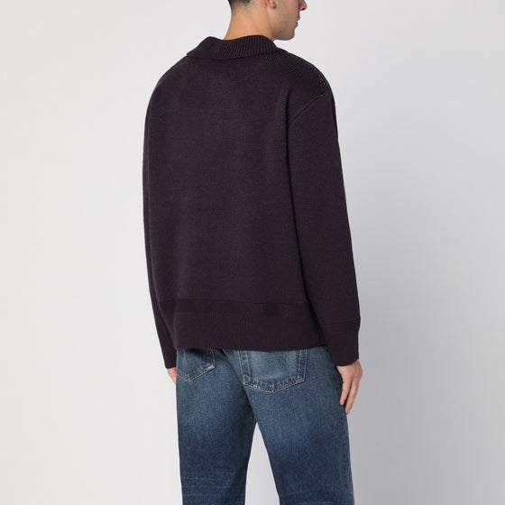 New Amsterdam Surf Association Plum polo cardigan with inlay