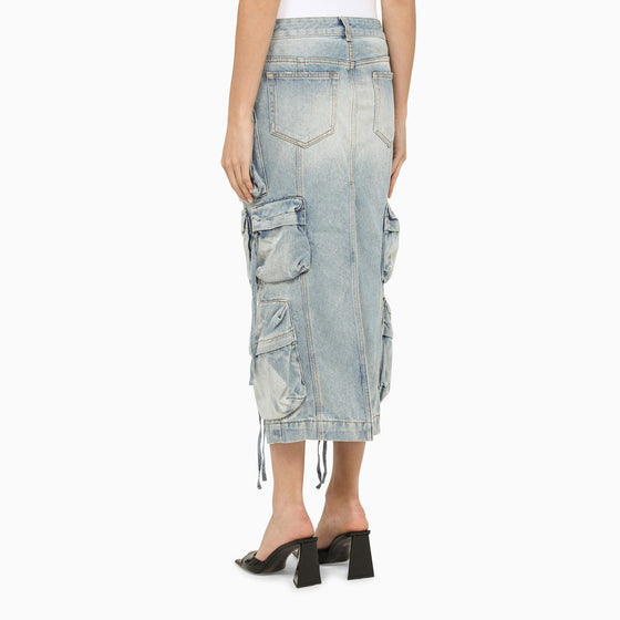 The Attico Blue denim cargo midi skirt