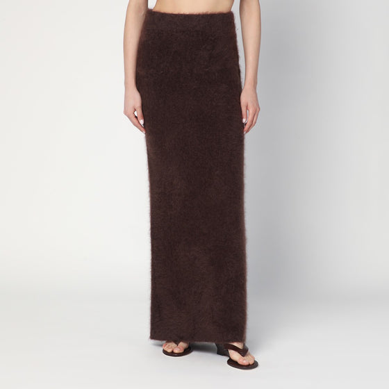 Soft Goat Long Mocha-coloured brushed cashmere skirt