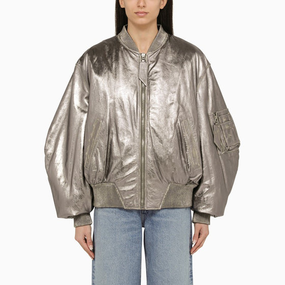 The Attico Anya silver leather bomber jacket