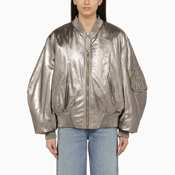 The Attico Anya silver leather bomber jacket