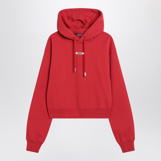 JACQUEMUS Red hoodie with logo patch