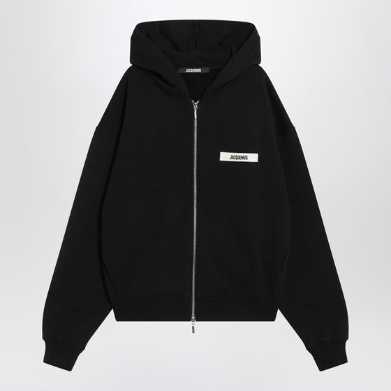 JACQUEMUS Black cotton zip-up hoodie