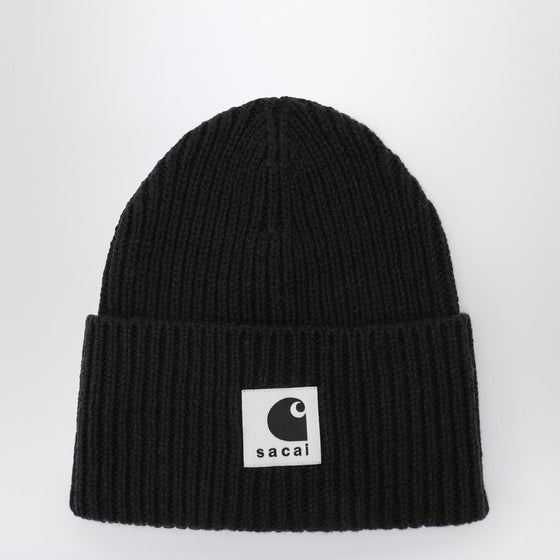 Sacai x Carhartt WIP Black beanie with logo patch