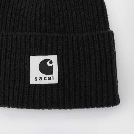 Sacai x Carhartt WIP Black beanie with logo patch