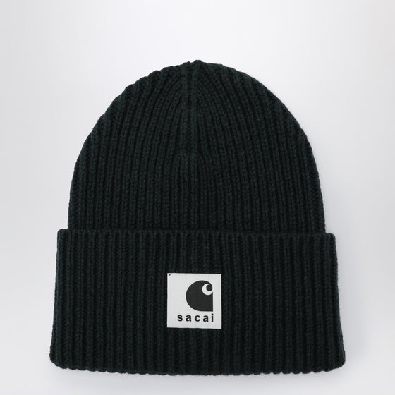 Sacai x Carhartt WIP Dark green beanie with logo patch