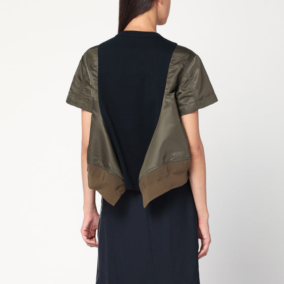 Sacai Navy/kaki cotton and nylon T-shirt