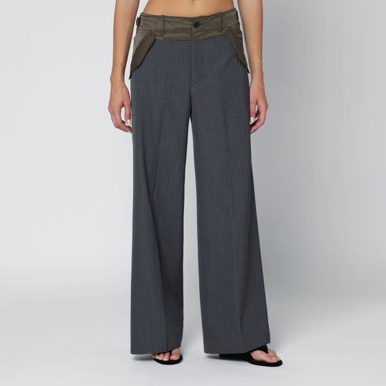Sacai Grey/khaki pinstripe bi-material trousers