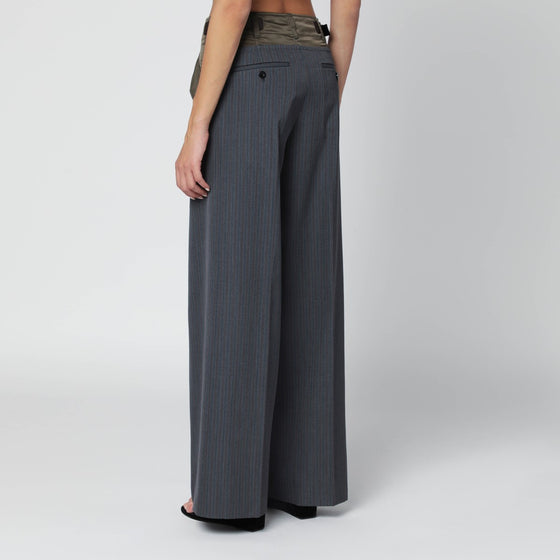 Sacai Grey/khaki pinstripe bi-material trousers