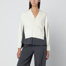  Sacai White cardigan with grey pinstripe shirt insert