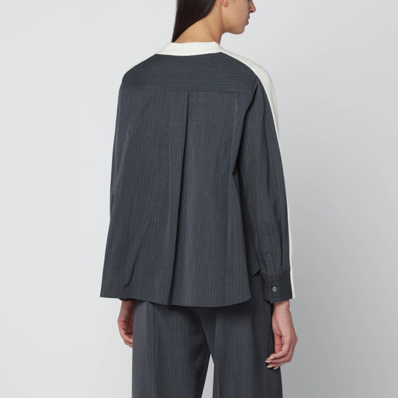 Sacai White cardigan with grey pinstripe shirt insert