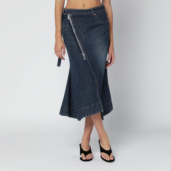 Sacai Asymmetric blue denim skirt