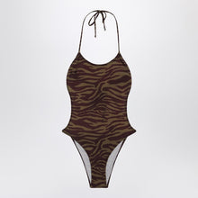  The Attico Zebra one-piece swimsuit in khaki/brown