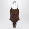 The Attico Zebra one-piece swimsuit in khaki/brown