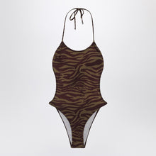  The Attico Zebra one-piece swimsuit in khaki/brown