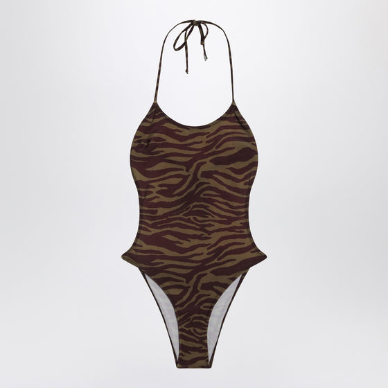 The Attico Zebra one-piece swimsuit in khaki/brown