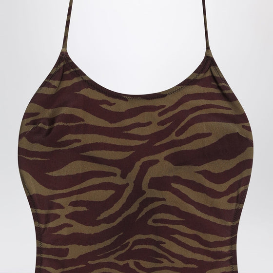 The Attico Zebra one-piece swimsuit in khaki/brown